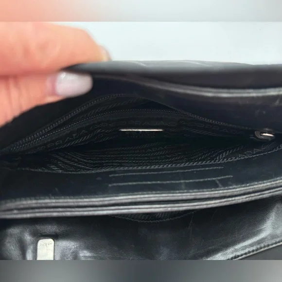 Prada - Authentic - Black Canvas & Leather Shoulder Bag with Metal Handles - Picture 11 of 16